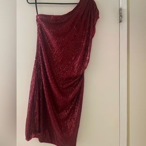 Red off shoulder sparkling dress
